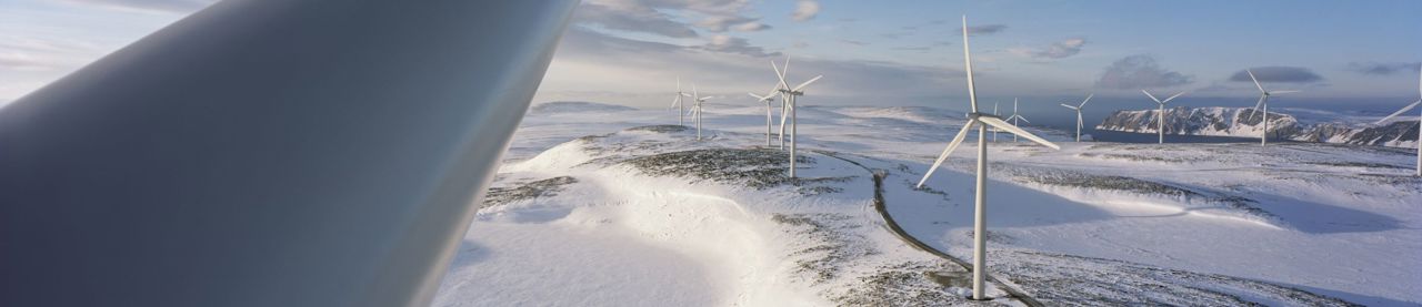 Wind farm in winter landscape